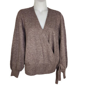Loft Outlet Womens Sweater Faux Wrap Surplice Side Tie Brown Quiet Luxury MP